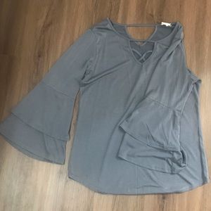 Gray top with bell sleeves size large
